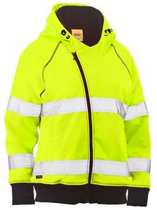 WOMEN'S TAPED HI VIS FLEECE ZIP FRONT HOODIE WITH SHERPA LINING
