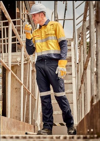 SYZMIK Mens Orange Flame Taped Cargo Pant
