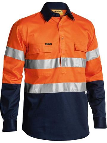 Bisley 2 Tone Hi Vis Closed Front Shirt 3M Reflect