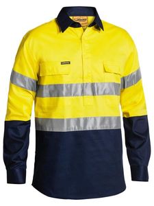 Bisley 2 Tone Hi Vis Closed Front Shirt 3M Reflect-3XL -YELLOW/NAVY