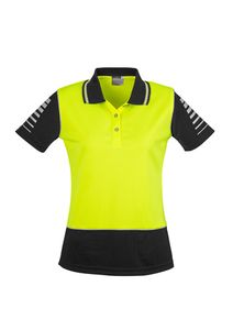 SYZMIK Womens Hi Vis S/S Zone Polo -12 -YELLOW/NAVY