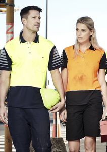 SYZMIK Womens Hi Vis S/S Zone Polo -12 -YELLOW/NAVY