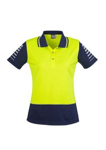 SYZMIK Womens Hi Vis S/S Zone Polo -12 -YELLOW/NAVY