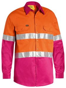 Bisley 3M Taped Two Tone Hi Vis Cool Lightweight Mens Shirt - Long Sleeve