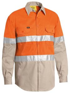 Bisley 3M Taped Two Tone Hi Vis Cool Lightweight Mens Shirt - Long Sleeve