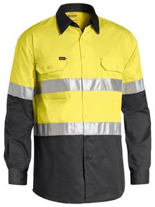 Bisley 3M Taped Two Tone Hi Vis Cool Lightweight Mens Shirt - Long Sleeve