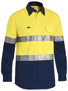 Bisley 3M Taped Two Tone Hi Vis Cool Lightweight Mens Shirt - Long Sleeve