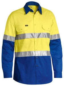 Bisley 3M Taped Two Tone Hi Vis Cool Lightweight Mens Shirt - Long Sleeve