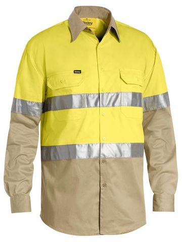 Bisley 3M Taped Two Tone Hi Vis Cool Lightweight -2XL-YELLOW/KHAKI