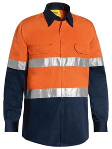 Bisley 3M Taped Two Tone Hi Vis Cool Lightweight Mens Shirt - Long Sleeve