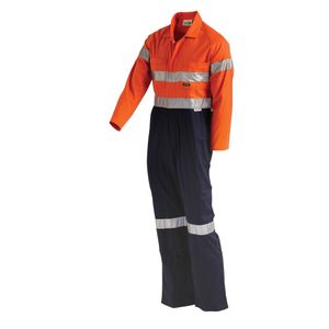 WORKIT COVERALL TWO TONE 190GSM HI-VIS DRILL / TAPED-102R-ORANGE/NAVY