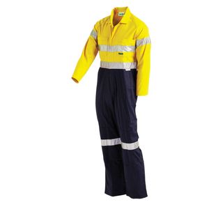 WORKIT COVERALL TWO TONE 190GSM HI-VIS DRILL / TAPED-102R-ORANGE/NAVY
