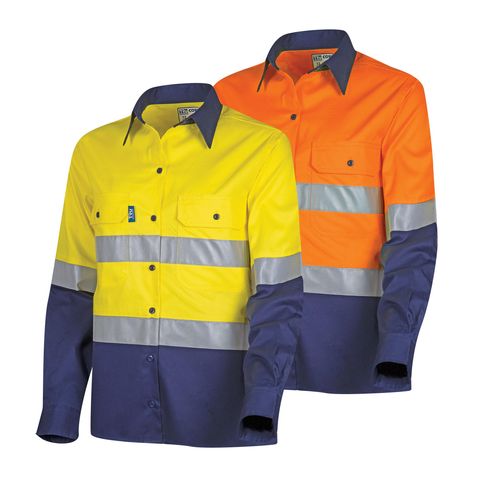 TRU Ladies Shirt 145gsm L/S 2 Tone Cotton Drill with Horizontal Cooling Vents and Tru Ref
