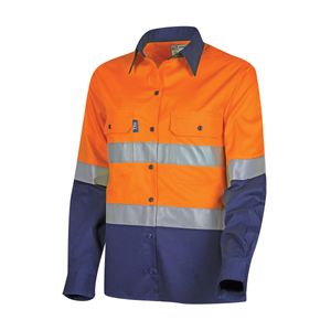 TRU Ladies Shirt 145gsm L/S 2 Tone Cotton Drill with H-10 -ORANGE/NAVY