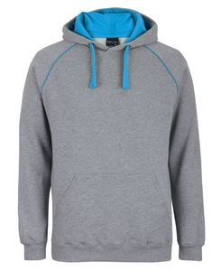 JB's CONTRAST FLEECY HOODIE-M-MARLE/AQUA