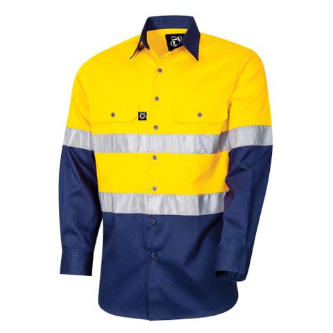 SELECTIVE INDUSTRIES DRILL SHIRT L/S L/W  TAPED-2XL-YELLOW/NAVY