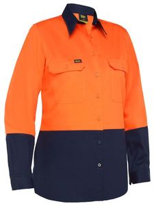 Bisley Womens Hi Vis Cool Lightweight Shirt  No Tape-10 -Orange/Navy