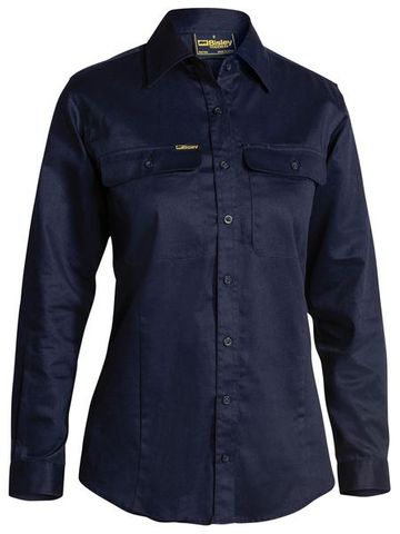 Bisley Womens BW Drill Shirt - Long Sleeve        -18 -NAVY