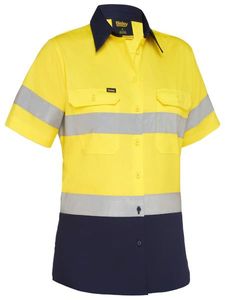 Bisley Womens Hi Vis S/S Taped lightweight Shirt  -10 -YELLOW/NAVY