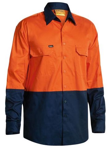 Bisley  Hi Vis Cool Lightweight Drill Shirt L/S   -L  -ORANGE/NAVY