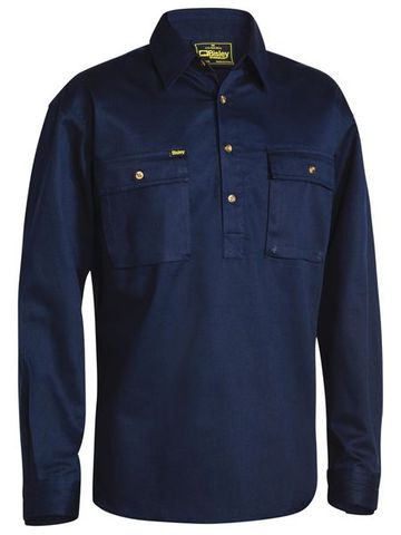 Bisley Closed Front Cotton Drill Shirt - Long Slee-2XL-NAVY