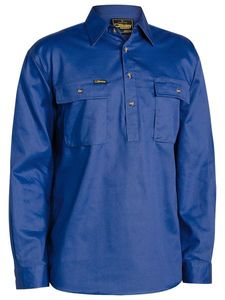 Bisley Closed Front Cotton Drill Shirt - Long Slee-2XL-NAVY