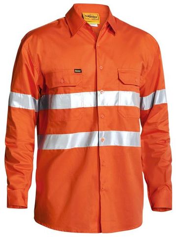 Bisley  Hi Vis Cool Lightweight Drill Shirt L/S   -L  -ORANGE