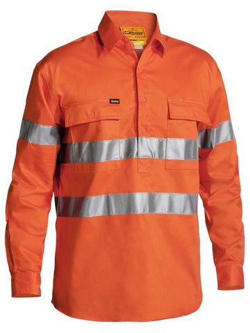 Bisley Orange Hi Vis Closed Front Shirt Tape - L/S