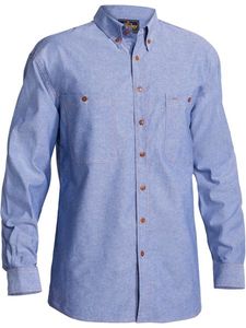 Bisley Mens Chambray L/S Shirt                    -6XL-BLUE