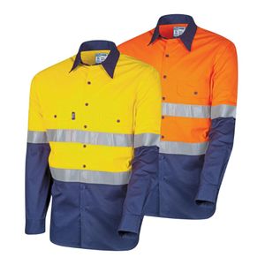 TRU Lightweight Vented Hi-Vis Drill Shirt TRuVis Tape-S  -YELLOW/NAVY