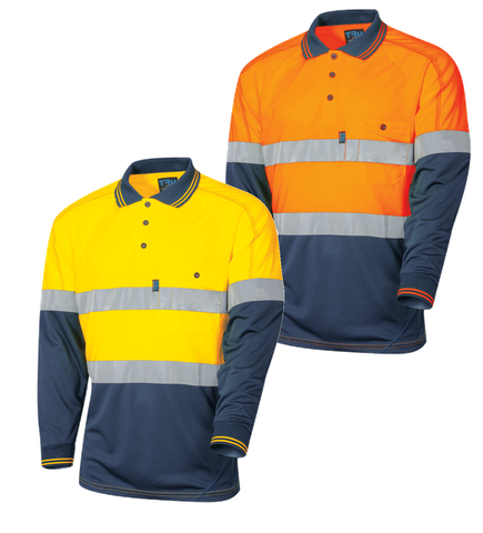 TRU Polo 175gsm Polyester Micromesh L/S Two Tone with Tape-2XL -YELLOW/NAVY