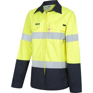 WORKIT  FLAREX PPE2 WOMENS FR INHERENT 197GSM TAPED SHIRT-10 -YELLOW/NAVY