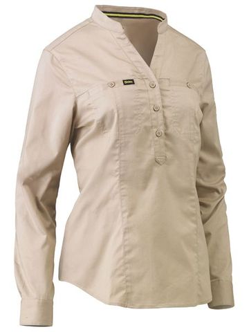 Bisley Womens Stretch V Neck Closed Front Shirt L/S