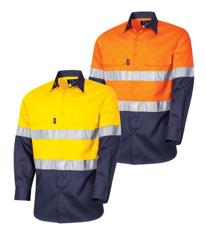 TRU Shirt 190gsm L/S Two Tone Cotton Drill with 3M-2XL-ORANGE/NAVY