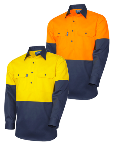 TRU Shirt 190gsm Closed Front L/S Two Tone Cotton-2XL-YELLOW/NAVY