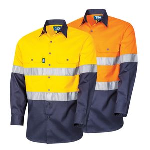 TRU Shirt 160gsm L/S Two Tone Cotton Drill with 3M-2XL-ORANGE/NAVY