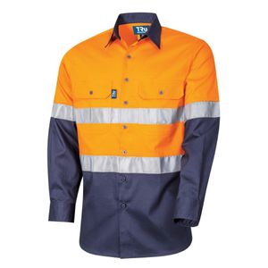 TRU Shirt 160gsm L/S Two Tone Cotton Drill with 3M-2XL-ORANGE/NAVY