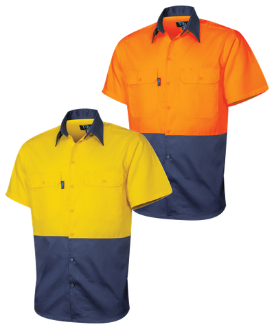 TRU Shirt 160gsm S/S Two Tone Cotton Drill-L-YELLOW/NAVY