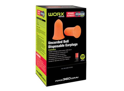 Force360 Bell Shaped Uncorded Disposable Earplug - Box 200 pairs