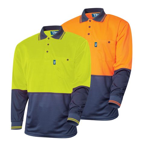 TRU HV L/S MICROMESH POLO    -L   -YELLOW/NAVY