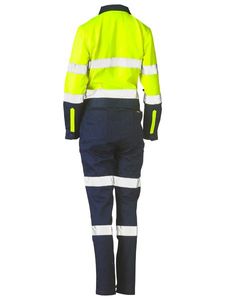 BISLEY WOMEN'S TAPED HI VIS COTTON DRILL COVERALL  -10-YELLOW/NAVY