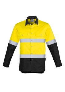 SYZMIK Mens Hi Vis Spliced industrial L/S Shirt   -3XL-YELLOW/CHARCOAL