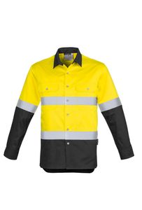 SYZMIK Mens Hi Vis Spliced industrial L/S Shirt   -3XL-YELLOW/CHARCOAL