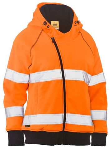 WOMEN'S TAPED HI VIS FLEECE ZIP FRONT HOODIE WITH SHERPA LINING