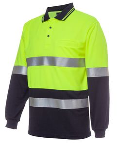 JB's HI VIS L/S (D&N) TRADITIONAL POLO-2XL-LIME/NAVY