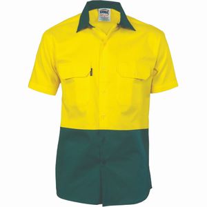 DNC Hivis Two Tone Cotton Drill Shirt S/S         -2XL-YELLOW/BOTTLE