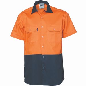 DNC Hivis Two Tone Cotton Drill Shirt S/S         -2XL-YELLOW/BOTTLE