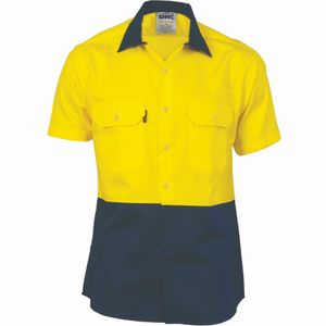 DNC Hivis Two Tone Cotton Drill Shirt S/S         -2XL-YELLOW/BOTTLE