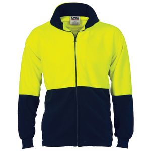 DNC Hivis Two Tone Full Zip Polar Fleece          -2XL-YELLOW/BOTTLE