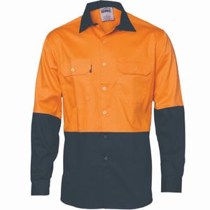 DNC Hivis Two Tone Cotton Drill Shirt L/S         -2XL-YELLOW/BOTTLE